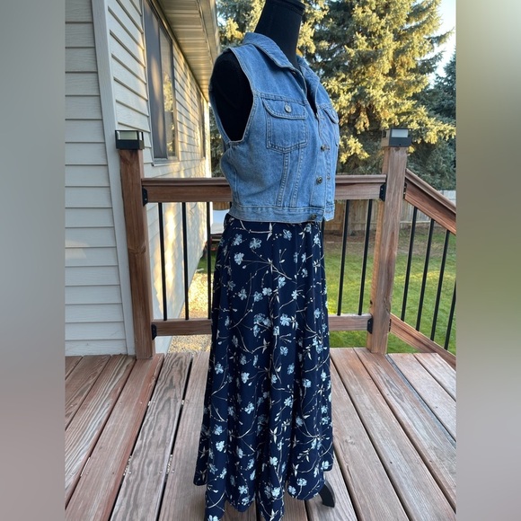 Koret Vintage Midi Skirt Womens Size 14 Blue Floral Pockets Boho Hippie - Picture 14 of 14